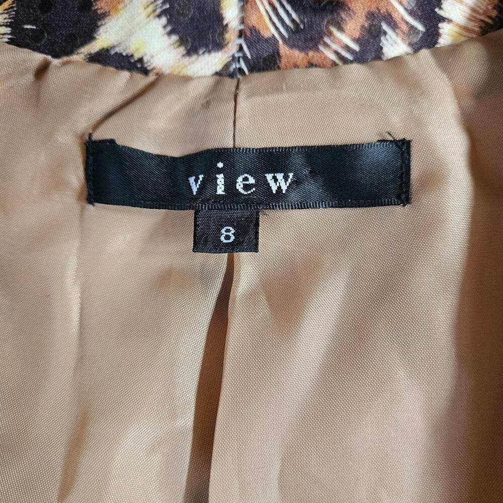 View Animal Print Blazer Size 8 Zip Up Sequin Brown Black Cheetah Leopard Mature - Picture 3 of 11